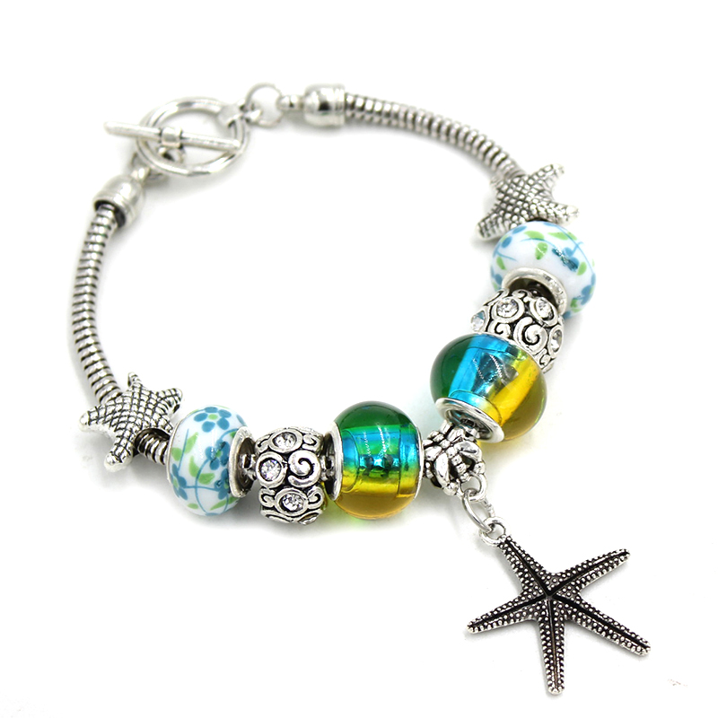 

New Arrival Wholesale Bead Bracelet Sealife Style Big Starfish Bracelet Bangle Charms Bracelets for women gift pulsera, Golden;silver