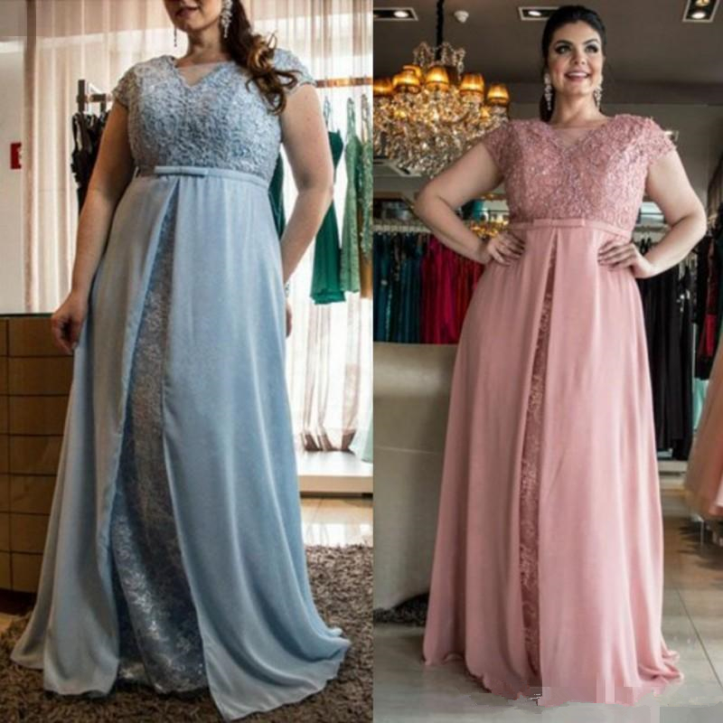 

2019 Modern Mother Dresses Plus Size Sheath Cap Sleeves Appliques Chiffon Floor Length Mother Of Bride Groom Formal Gowns For Weddings