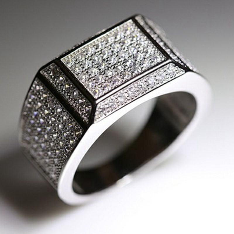 

luxury 18k white gold filled mens ring ice out clear zircon inlaid gf jewelry
