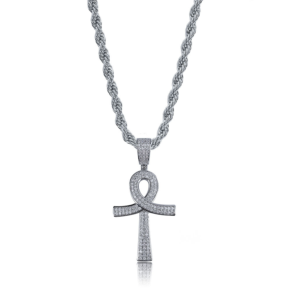 

Hip Hop New Fashion Ankh Cross Pendant Necklace Gold Silver Color Plated Iced Out CZ Stone Men Gold Chain Jewelry Gift