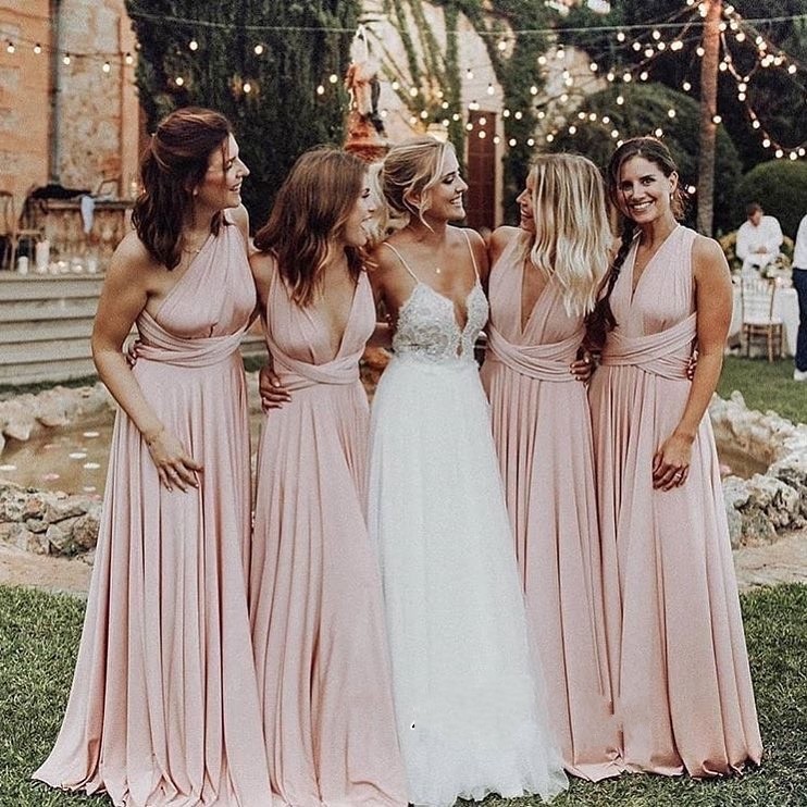 one shoulder blush bridesmaid dresses