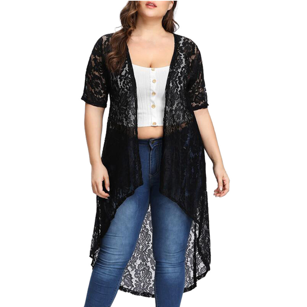 

Women's Blouses & Shirts Fashion Kimono Women Casual Plus Size 5XL Lace Loose Shawl Cardigan Top Cover Up Blusas Mujer, Black
