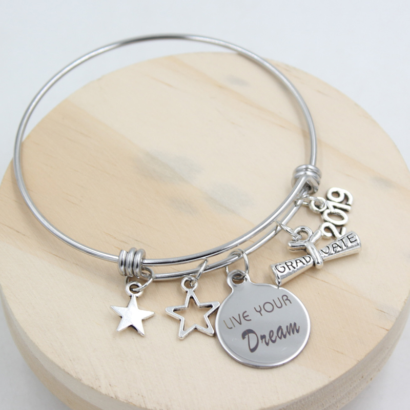 wholesale bracelet en fil d'acier inoxydable bracelet réglable vivez votre rêve bracelet de graduation bracelet bijoux cadeaux pour les diplômés