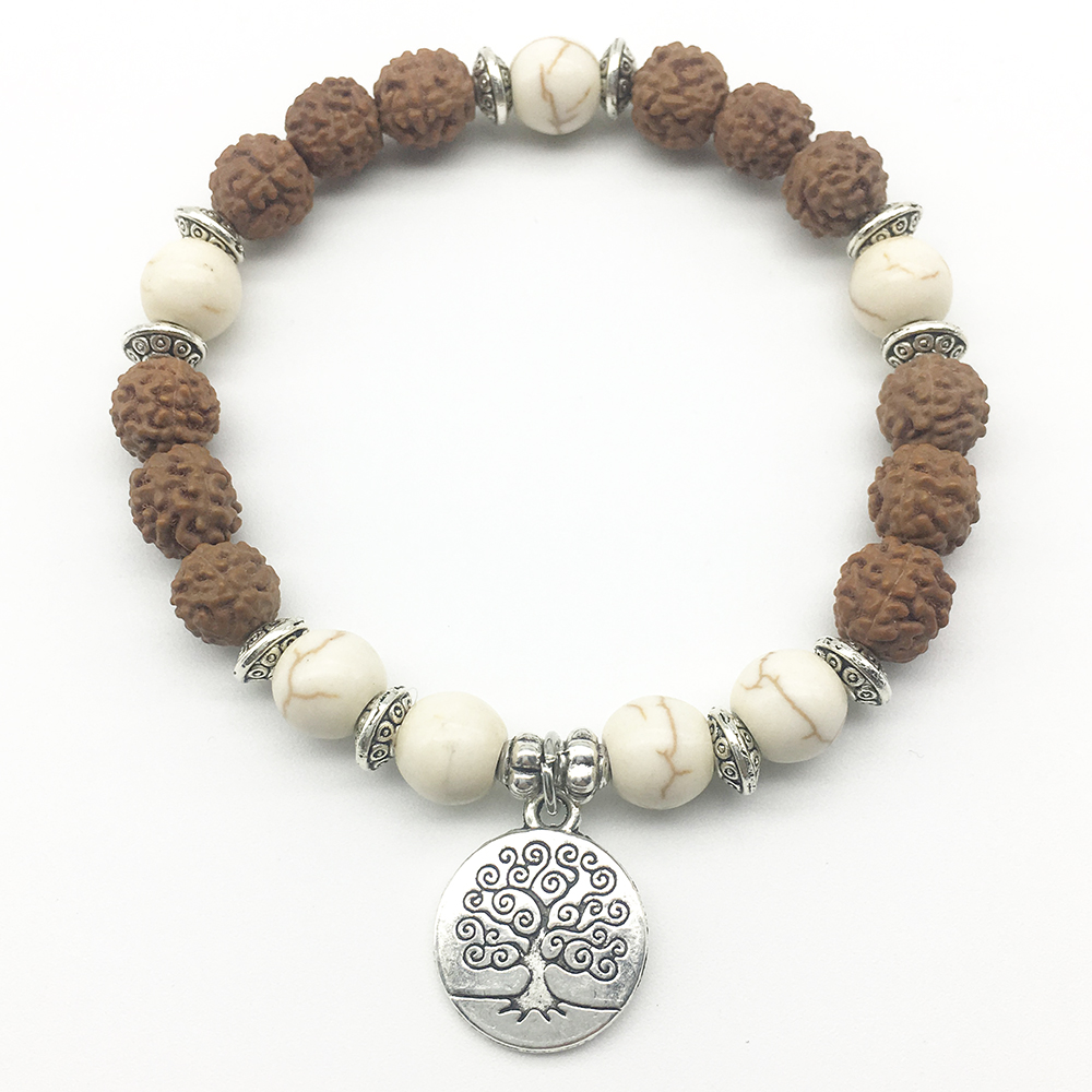 SN1306 Designer 2018 Hommes Bracelet Vente Chaude Blanc Turquoise Bracelet Rudraksha Perles Arbre de Vie Charme Bijoux En Gros