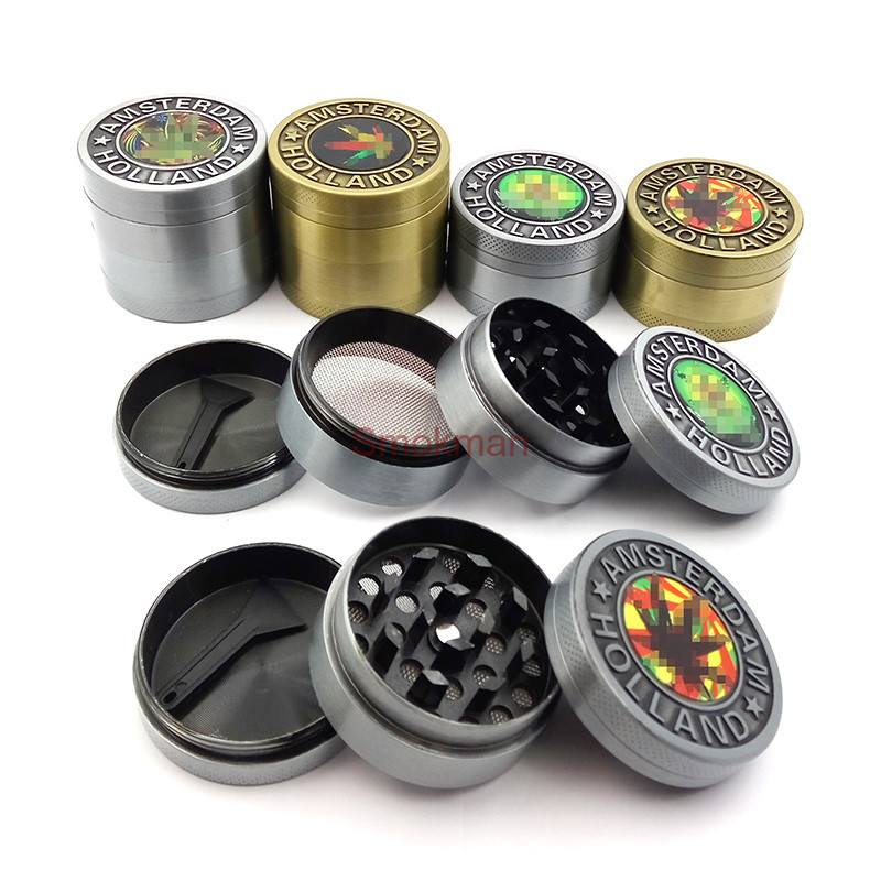 

Amsterdam Holland Herbal Grinder Tobacco Spice Cracker 3/4 Layers Zinc Alloy Metal Herb Grinder 40mm Maple Leaf Shape Crusher