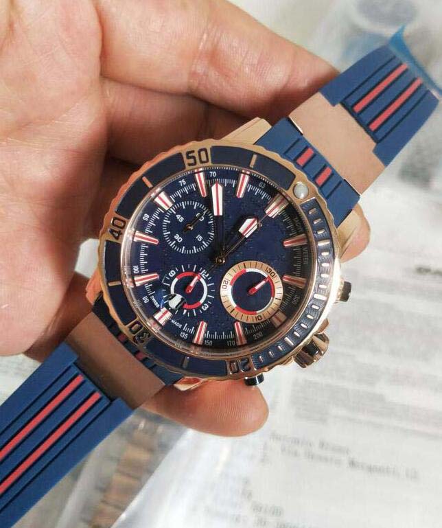 

Hot Selling Luxury UN New Marine Chronometer Manufacture Rose Gold 43 mm Blue dial VK Quartz movement Chronograph Mens Watches