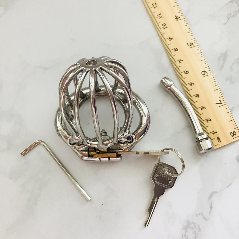 

New cock cage hinged curve base ring stainless steel male chastity cock cage chastity devices with metal catheter and spikes accessory