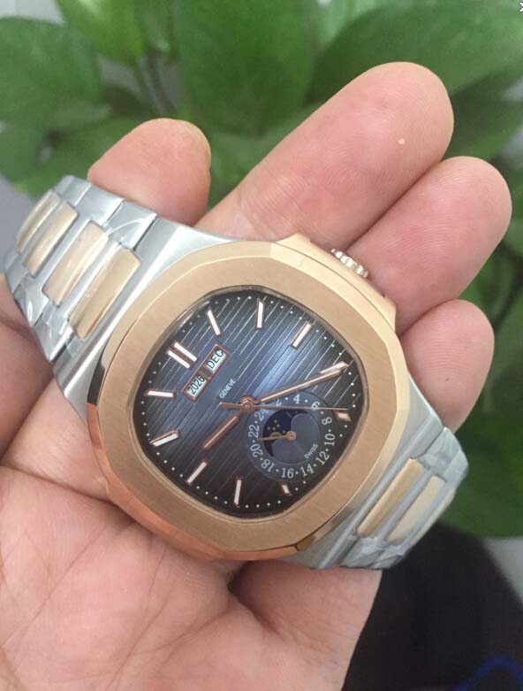 

best version High quality 18 k gold 40.5mm Nautilus 5711/1A-001 moon / sun Asia Mechanical Transparent mechanical Automatic Mens Watches, Blue