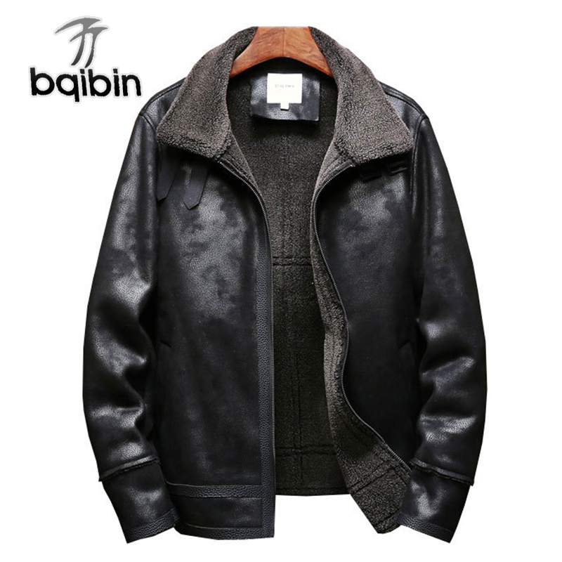 

2018 New Men Leather Warm Winter Jacket Suede Leather Outwear Vintage Coat Faux Fur High Quality -5XL Over Size, Black