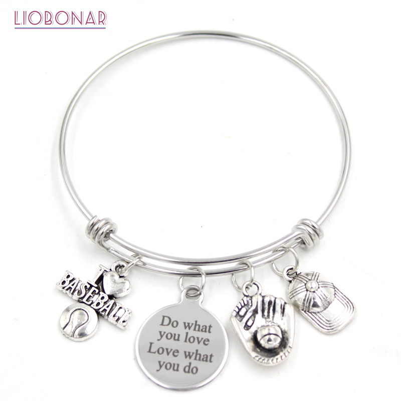 Nouveauté bracelet en fil d'acier inoxydable bracelet extensible réglable bracelet sport j'aime les bracelets de baseball pour les fans de baseba