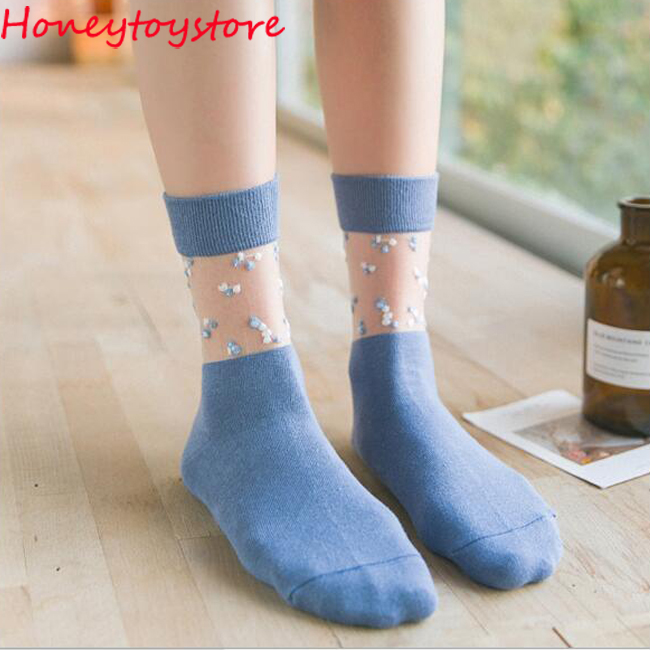 

Summer Ultrathin Socks Transparent Crystal Silk Lace Elastic Short Sock Girl Sox Women's Mesh Socks panelled girl socks, As picture