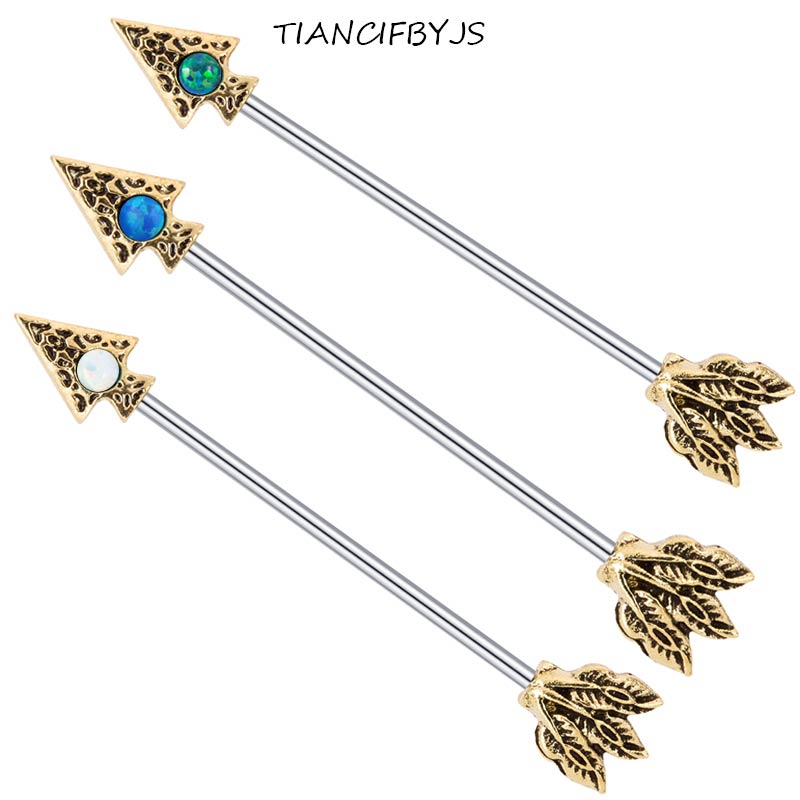 

14G Arrow Opal Ball Surgical Steel Industrial Barbell Cartilage Earring Body Piercing Jewelry 1 1/2Inch (38mm) 20pcs