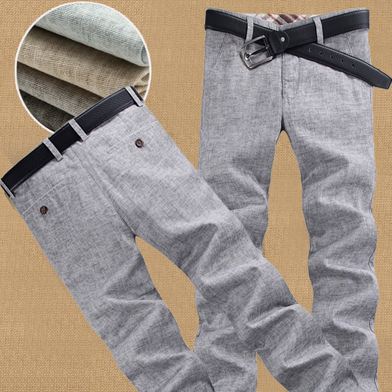 

2018 summer fashion breathable thin section linen men's casual long pants men high grey trouser 4 color size 28-38 ing, Black