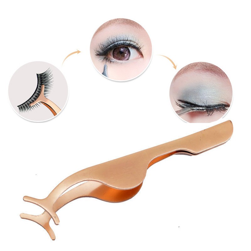 Makeup Tools Stainless Steel False Eyelash Tweezers Applicator Clip to put eyelashes on with case Hot-image-429220782