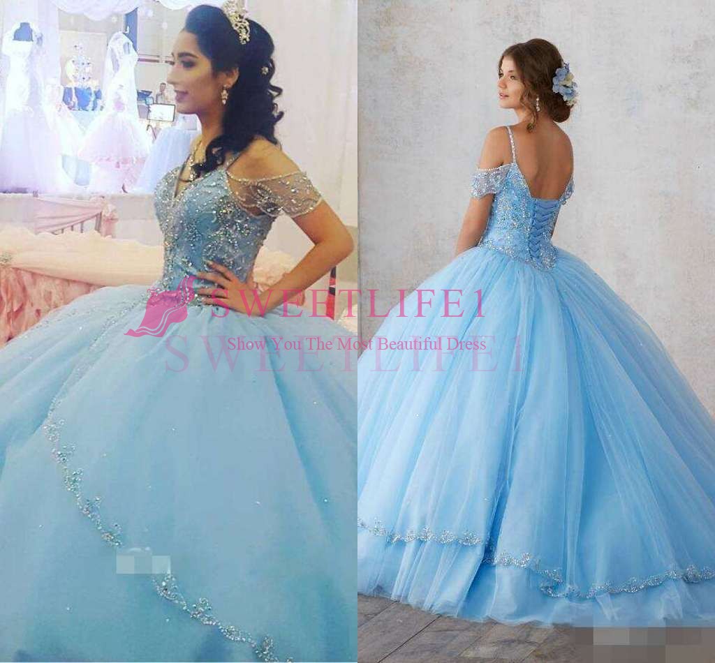 

2019 Princess Sweet 16 Quinceanera Dresses Lace-up Puffy Skirt High Neck Prom Dress Masquerade Ball Gowns 15 Years Dress, Same as picture