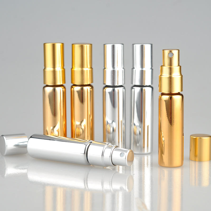 

Empty Refillable Perfume Atomizer Bottle UV Coating arabic glass perfumes bottle 5ml metalic gold silver perfume dispenser sprayer pump