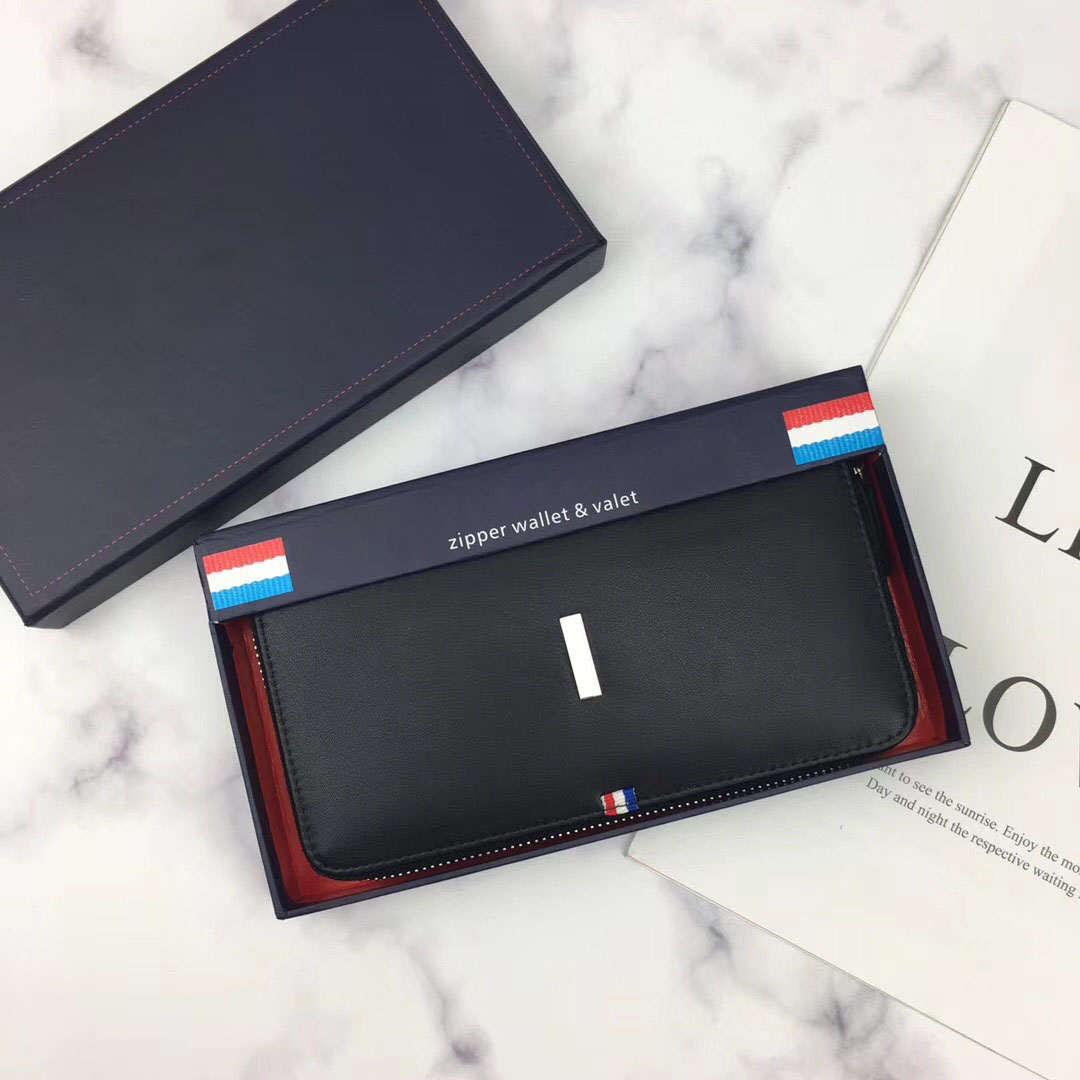 

2018 Genuine Leather Men Zipper Wallets Designer Long Man Clutch Wallet Purses with Coin Pocket Card Holder High Quality, Black