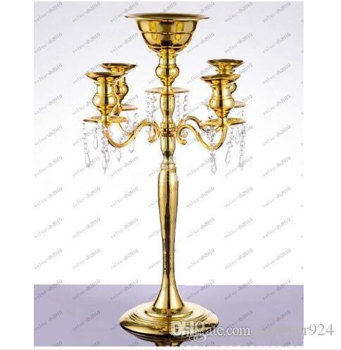 

75cm tall 5-arms wedding candelabra flower bowl centerpiece metal candle holde flower stand gold silver table centerpiece