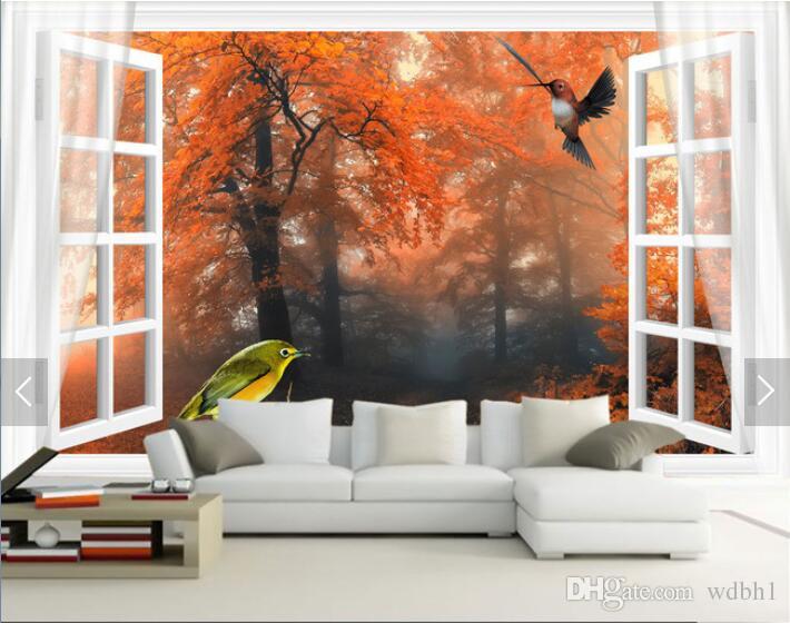 

3d wallpaper custom photo White window maple forest beautiful scenery TV background wall living room 3d wall muals wall paper for walls 3 d, Pictures show