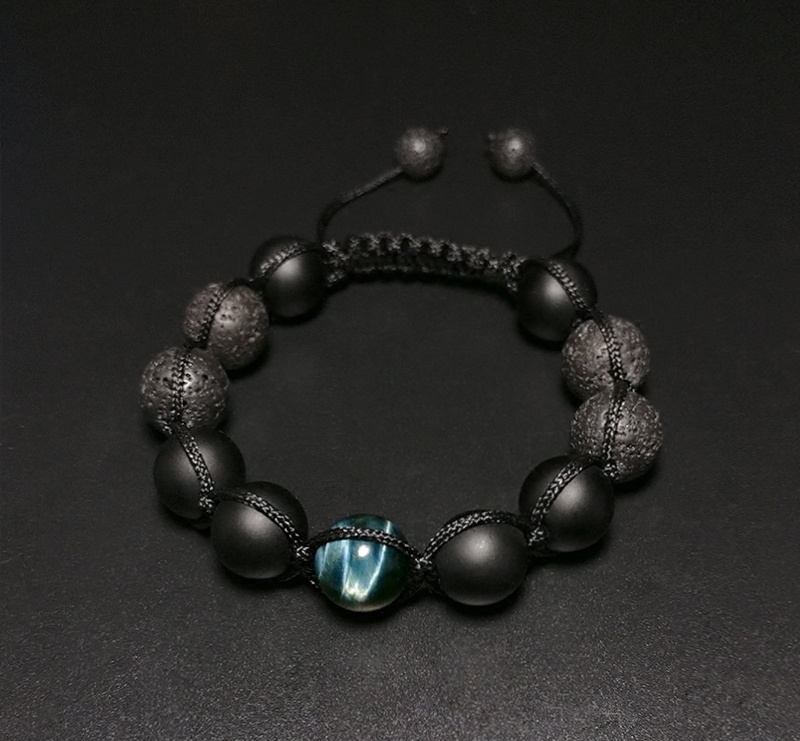 

2018 natural blue tiger eye stone tiger eye stone knitted Black Onyx volcanic hand string string European and American men's tide Bracelet