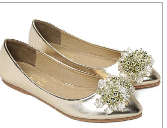 

Free send 2018 spring and autumn new style flat bottom water drill pointed end Shallow mouth Women's Shoes@16, Gold