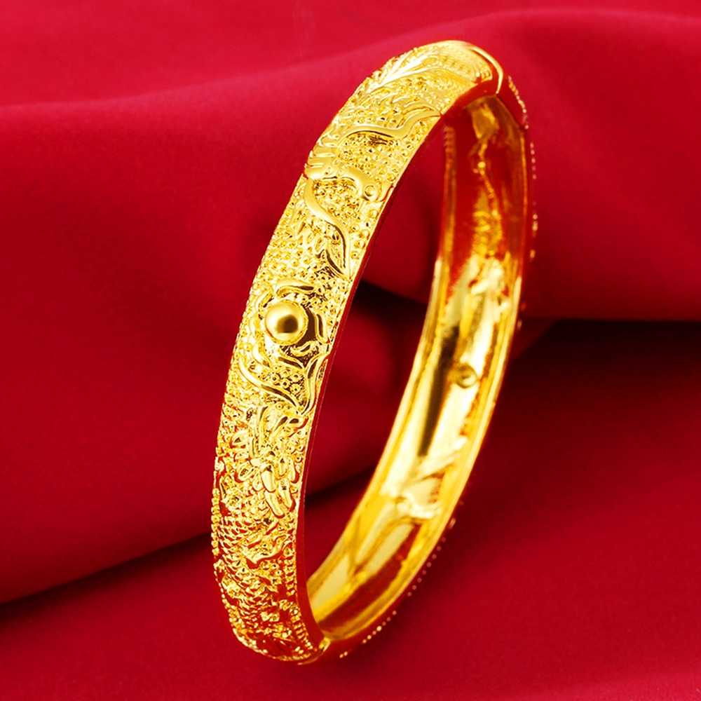 Phoenix Dragon Pattern Womens Bangle 18k Yellow Gold Filled Womens Bracelet Classic Style Wedding Party Accessories-image-412570233