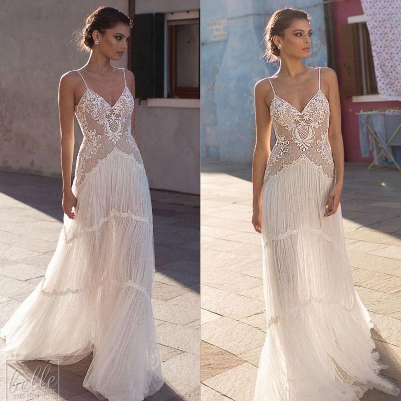 

Gali Karten 2018 Boho Wedding Dresses Long Bohemia Sexy Spaghetti Neck Lace Appliqued A Line Bridal Gowns Cheap vestido de novia, Custom made from color chart