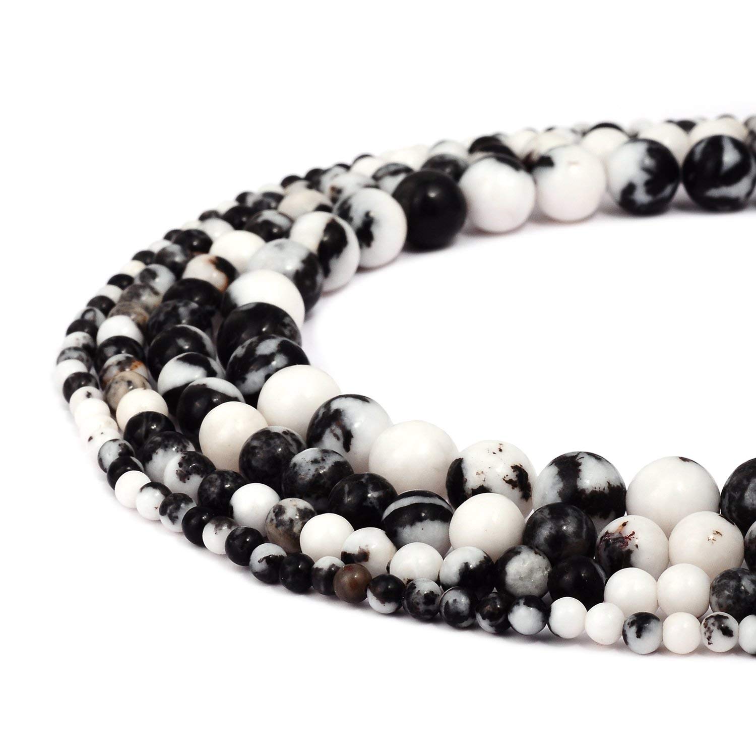 

TSunshine Top Quality Stone Natural Black White Jasper Gemstone Round Loose Beads For DIY Jewelry Making European 1 Strand - 8MM
