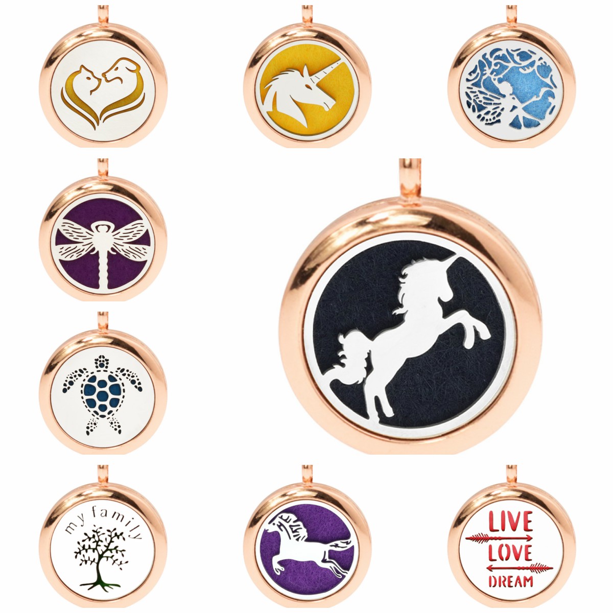 

Dragonfly Tortoise Unicorn 25mm Rose Gold Color Magnet Essential oil Perfume Aromatherapy Diffuser Locket Pendant Locket Jewelry Making