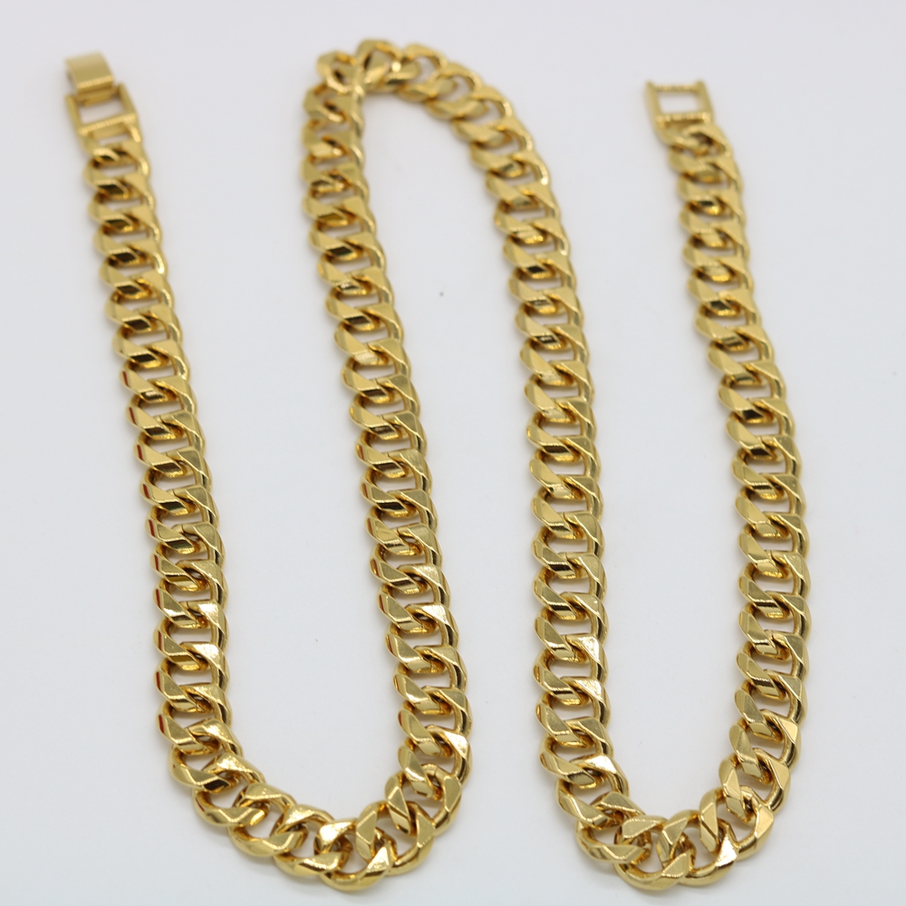 Mens Necklace Solid Chain 18k Yellow Gold Filled Classic Mens Curb Link Jewelry Statement Necklace 600mm Long-image-415486244