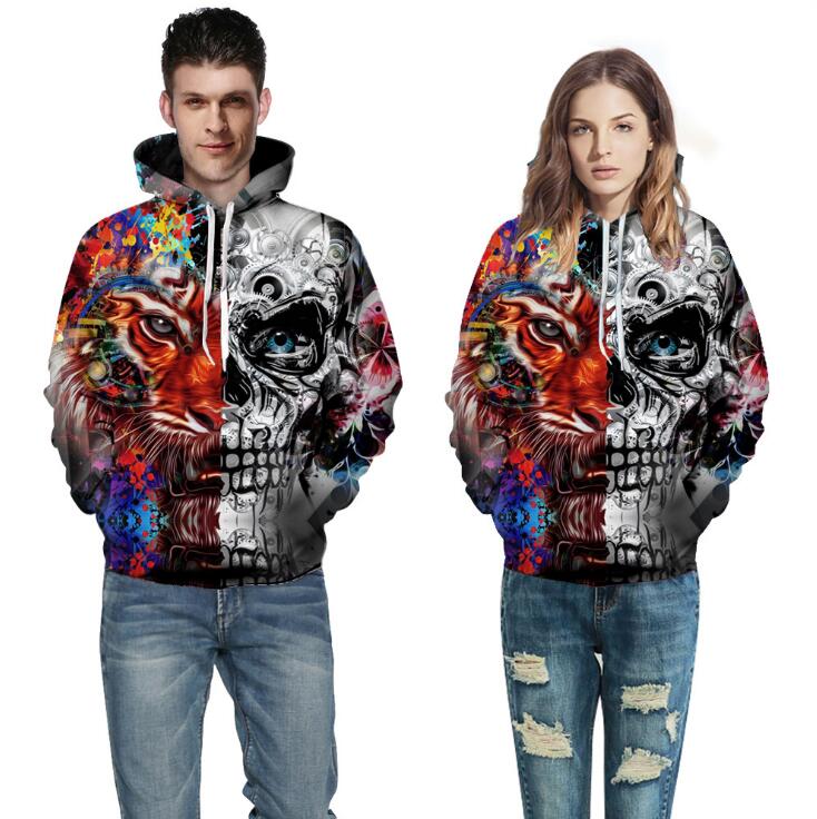

Skull Tiger Printed Hoodies Men 3d Boy Jackets Pullover Street Wear Out Coat