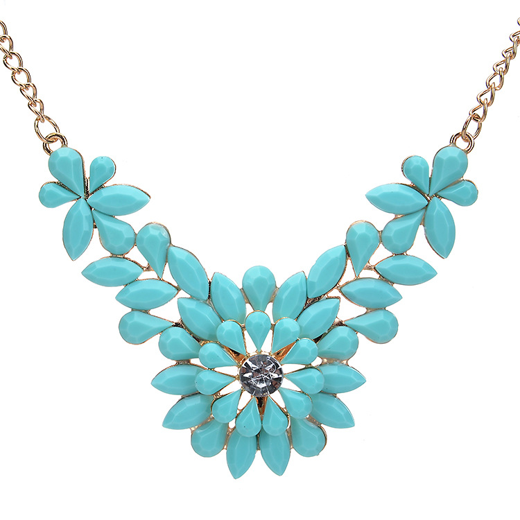 

Big Jelly Color Flower Crysatl Choker Necklace For Women, Auniquestyle Bohemian National Sweet Wild Princess Maxi Necklace Cloth Accessories