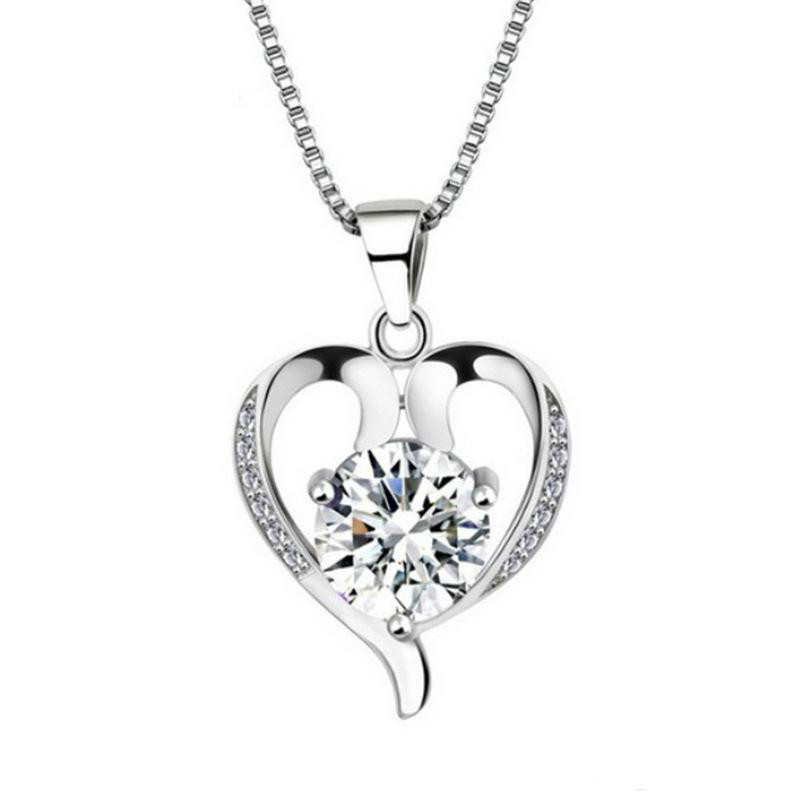 

925 Sterling Silver Jewelry Fashion Crystal Necklaces Chains For Women Lovely Beautiful Pendant Necklace Korean Jewelry Wholesale Item