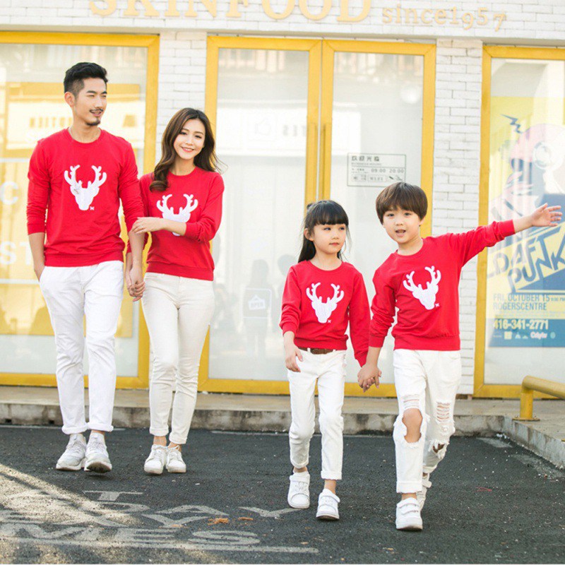 

Family Matching Outfits Christmas Winter Sweater Cute Deer Children Clothing Kid Add Wool Warm Family Clothe YL13, Red