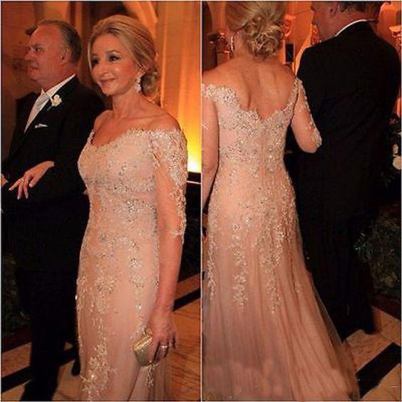 

Long Sleeve lace Applique Mother of the Bride Dresses 2018 Cheap Party Prom Dresses Sheer Neck Groom Mother Dresses
