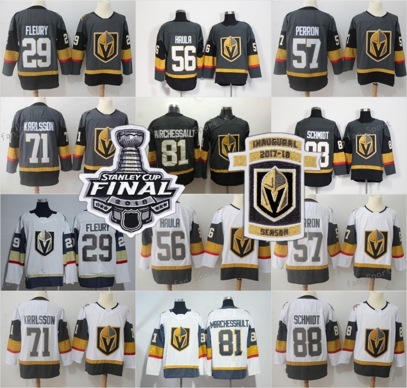 

2018 Stanley Cup Finals Vegas Golden Knights Jersey 29 Marc-Andre Fleury James Neal Erik Haula Nate Schmidt Hockey Men Women Youth Inaugural, Black;red