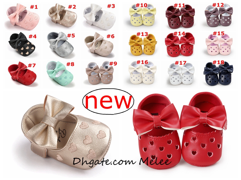 

INS 19colors choose Baby Moccasins Love Heart Bow Infant Prewalker PU Leather Children hollow out Shoes for Boys Girls Soft Anti-slip Sole, 19colors choose free