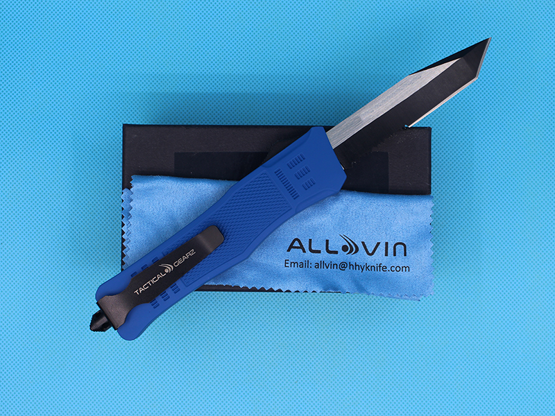 

Allvin Manufacture A161 Dark Blue Handle Tactial Knife 440C Single Edge Tanto Half Serration Blade Survival Knife EDC Gea