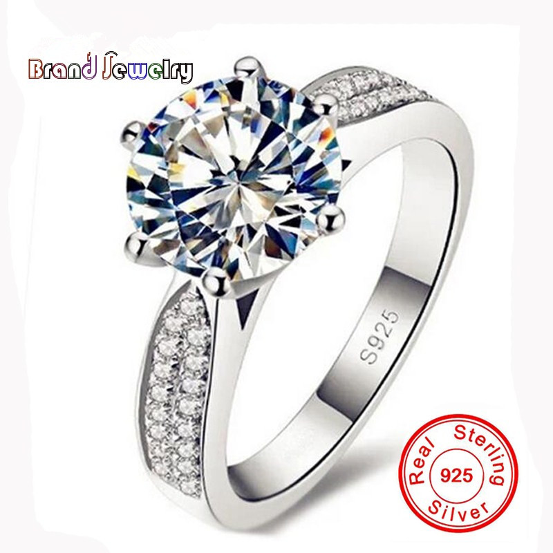 

New! 925 Sterling Silver Ring for Women Jewelry Luxury 8mm 2 Cara CZ Diamant Zircon Wedding Rings For Women N85