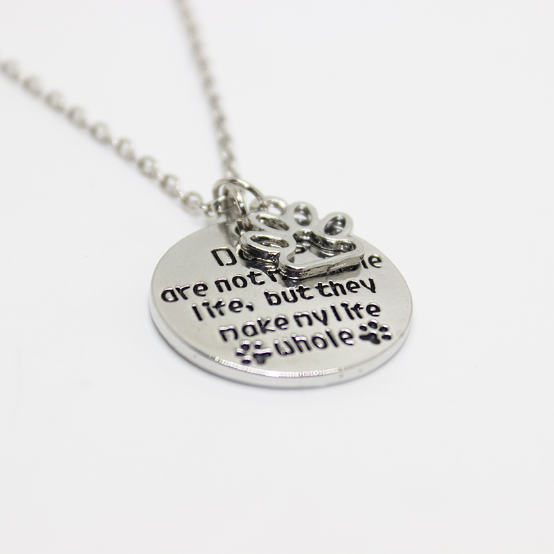

12pcs/lot Horses aren't my whole life ...They make my life whole "Horses Necklace dog's paw Pet footprints necklace jewelry gift, Silver