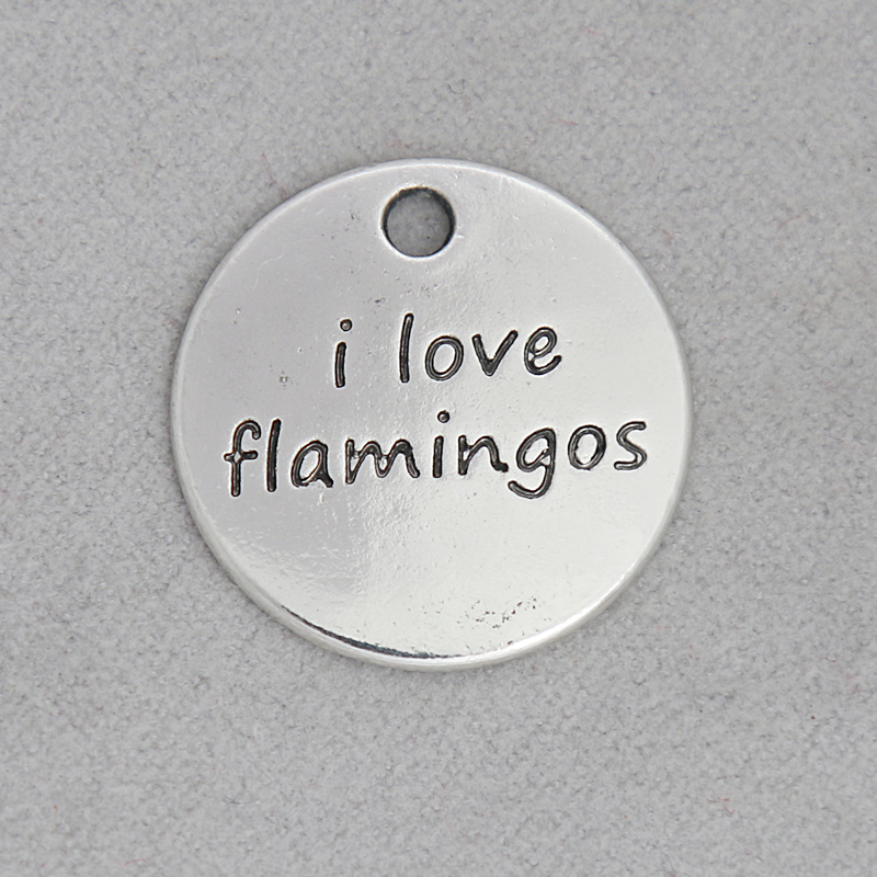 

Fashion Alloy Round I Love Unicorns I Love Flamingos Message Pendant Charms For Kids 50pcs 21mm AAC1890