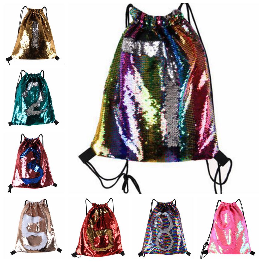 

Mermaid Backpack Glitter Sport Shoulder Bags Sequins Drawstring Knapsack Reversible Paillette Backpacks Fashion Shopping Travel Gym Bag LD40, As pictures