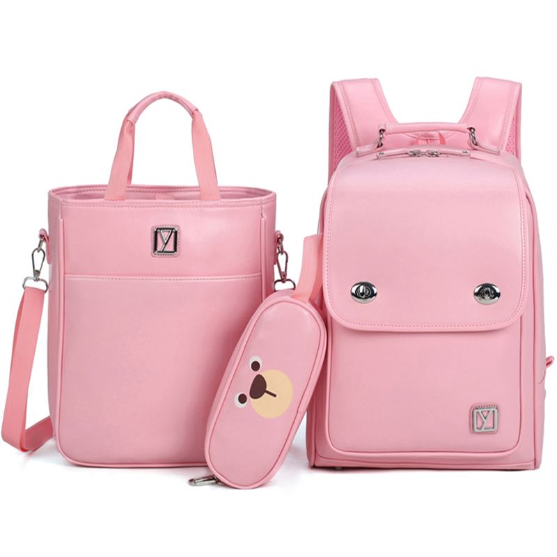 

3 sets children school bags for boys girls PU schoolbag backpack waterproof satchel kids book bag mochila with handbag Pencil case, Blue