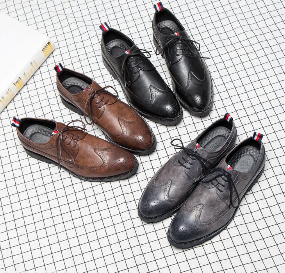 

Brand Designer-Mens casual shoes wingtip black leather formal wedding dress derby oxfords flat shoes tan brogues shoes for men, Grey