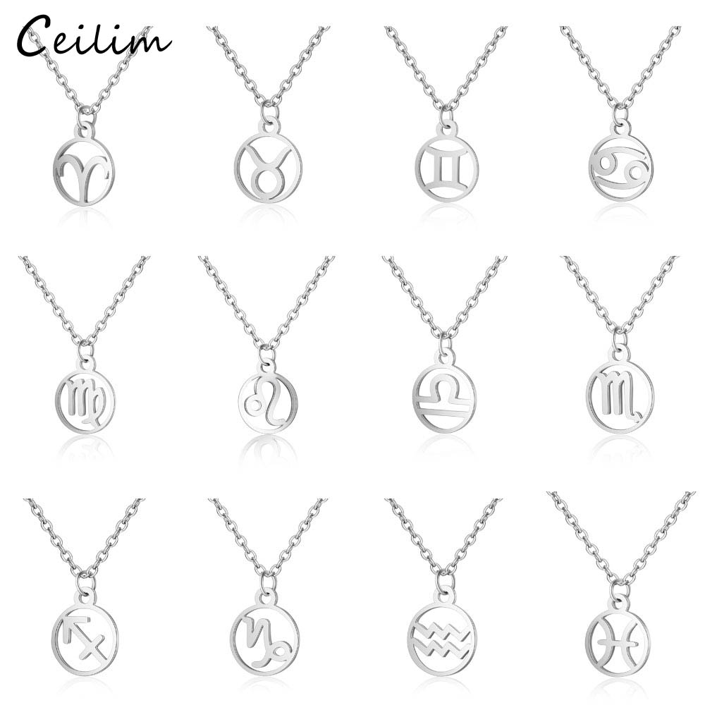 

1PC Zodiac Pendant Necklace Constellation Sign Signs Necklaces Silver Chain For Women 12 Constellation Neckace Jewelry Gift Wholesale