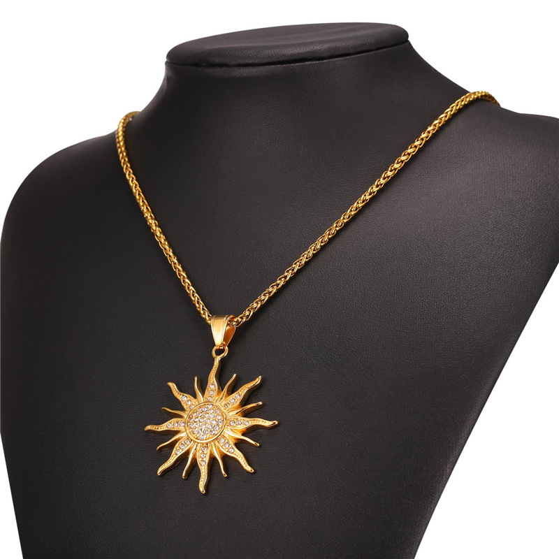 

Big Sunflower Charm Necklaces Silver Gold Chain Hip Hop Stainless Steel Rhinestone Pendant Chain Mens Women Jewelry P1034