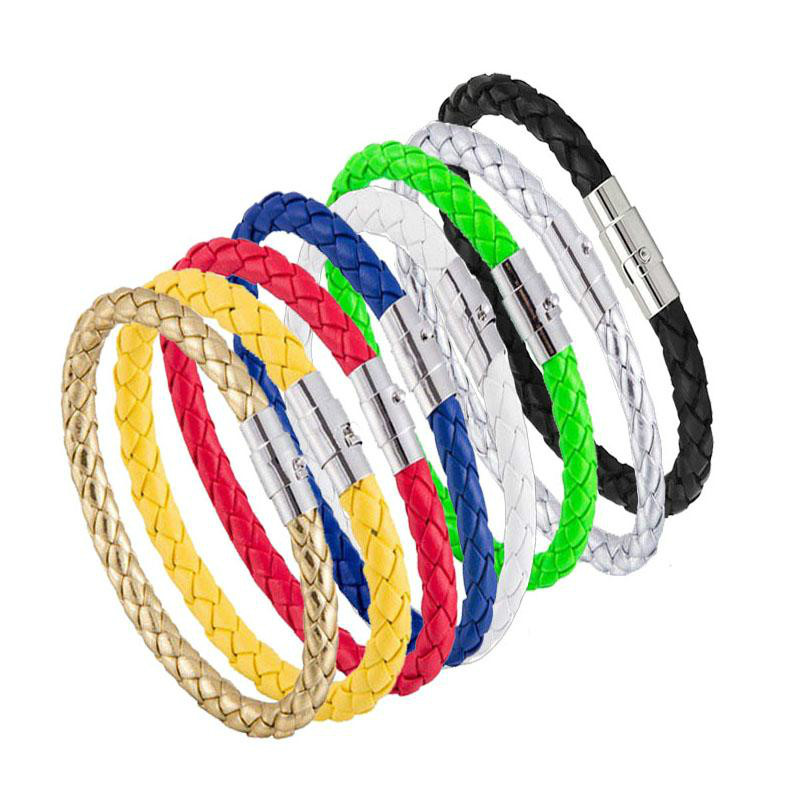 

Hot sales 14 COLORS Fashion Bracelets Braid Leather Bracelet Wristband Magnetic Clasp bangle Cuff for Women Men Fashion Jewelry Gift