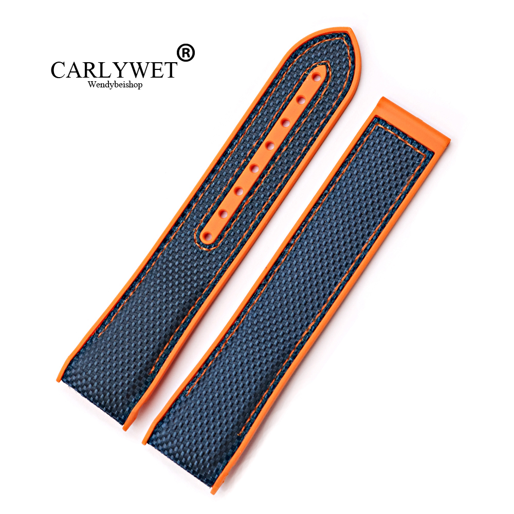 

CARLYWET 20 22mm New Style High Quality Rubber Silicone With Nylon Replacement Watchband Strap Belt For 45 42mm, Black;brown