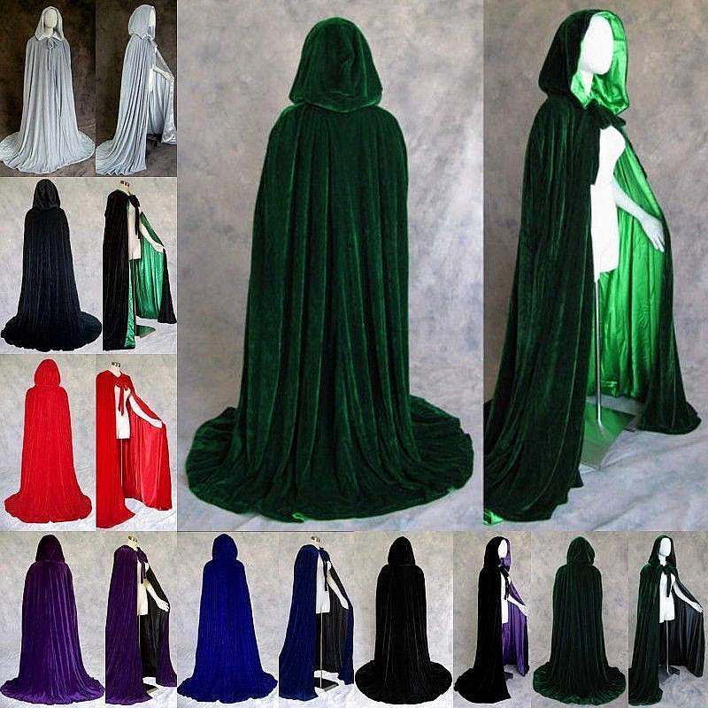 

Velvet Cosplay Cape Robe Velvet Hooded Cloaks Winter Wedding Capes Cheap Wicca Robe Wram Christmas Floor Length Long Bridal Wraps S-XXL, Water duck blue + black lining