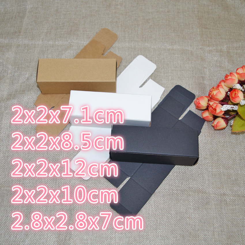 

100pcs/lot 2x2x7.1cm/8.5cm/10cm/12cm 6sizes Brown white black three colors Kraft Paper gift Box Lipstick Perfume bottle Packing boxes